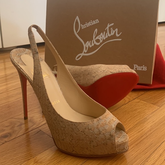 Louboutin private number 120 Liege embosse beige heels - Picture 3 of 6